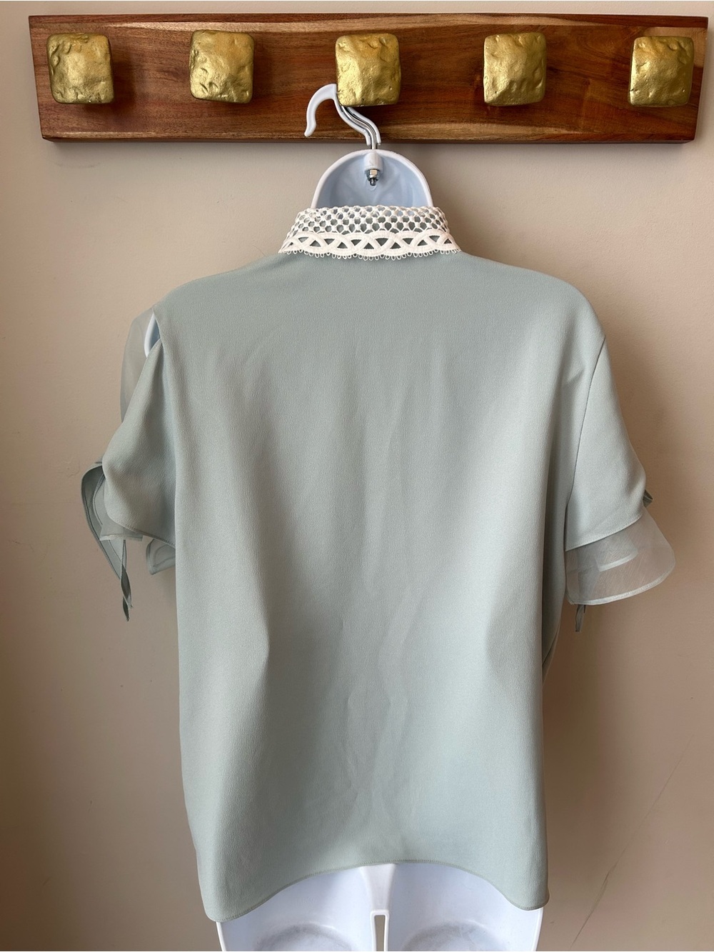 Lace Collar Seafoam Blouse - Mermaidcore Coquette Korean Office Chic - Picture 7 of 13